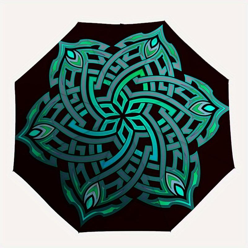 

1pc Mandala Pattern Automatic Open/close Umbrella, 8-Rib sturdy structure, Portable Travel Umbrella, Parties, Everyday Use, Outdoor Accessor