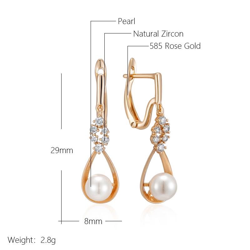 Luxury Unique Natural Zircon Pearl Long Drop Earrings For Women  Rose Gold Color Bridal Wedding Jewelry  New