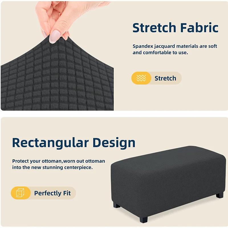 4 Sizes Jacquard Durable  Stretch Footrest Ottoman Cover Folding Storage Stool Furniture Protector Rectangle Slipcover