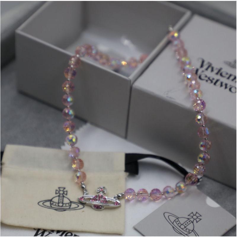 Empress Dowager Crystal Pink Diamond Saturn Necklace Bracelet - Ouyang Nana Celebrity Style