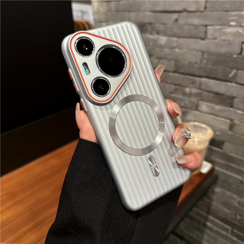 For Huawei Pura 70 Pro Plus Ultra Corrugated Plating Metallisk maling Magnetisk Anti-fingeravtrykk PC Støtsikker Anti-skli bakdeksel Deksel Shell