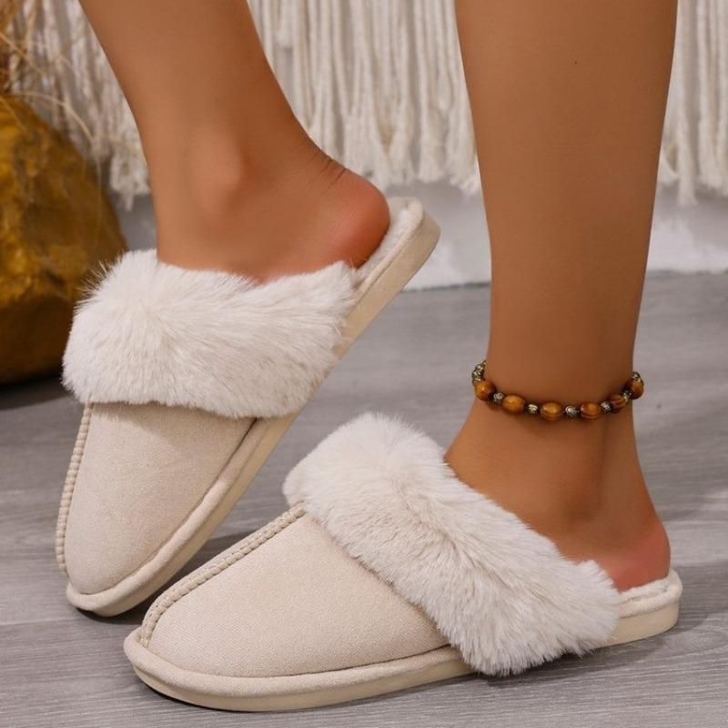 Women's large-size bag head comfortable soft bottom thickened fluff warm home indoor and outdoor slippers cotton shoes women