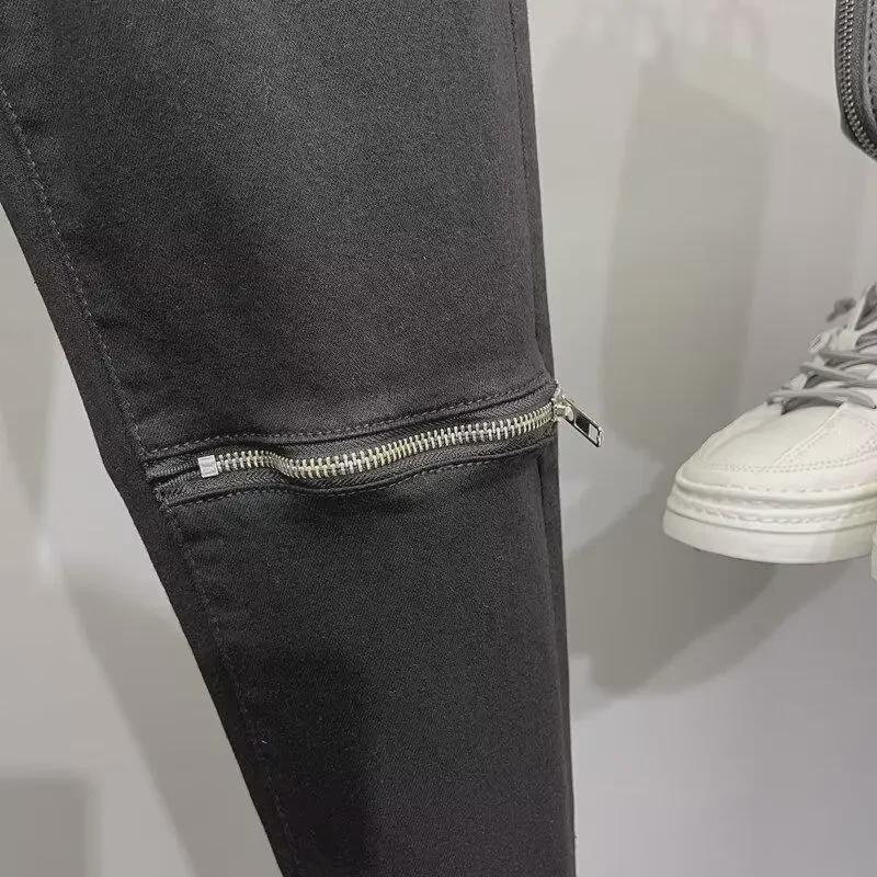 Schwarze Slim Fit Skinny Jeans mit Reißverschluss für Herren – Trend im koreanischen Stil