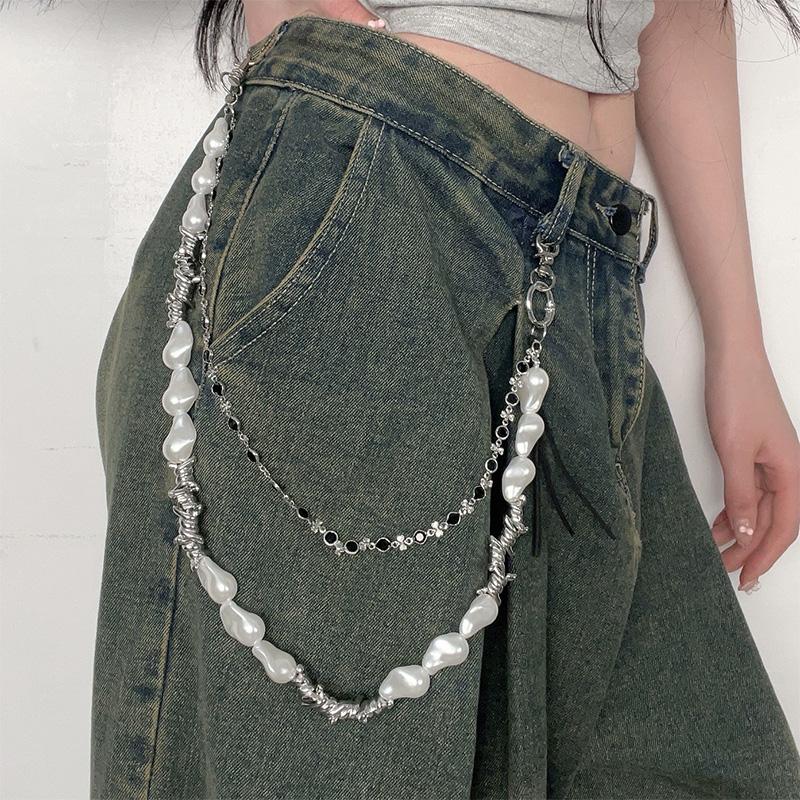 Modische Perlen-Hüftkette Herren Accessoires Y2k Retro Punk Quasten Hosenkette Damen Amerikanischer Hip-Hop Hüft Accessoires