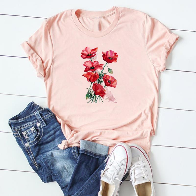 Blume Hübsches T-Shirt Oberteil Mode T-Shirt Kleidung 90er Süßer Stil Trend Lässig Kurzarm Damen Print Dame Weiblich Grafik T-Shirt