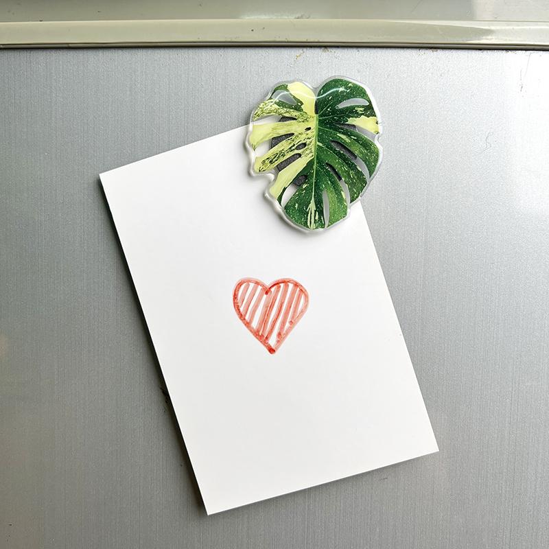 4pcs Plant leaf Acrylic refrigerator magnet decorative patch acrylic simulated pink princess leaf