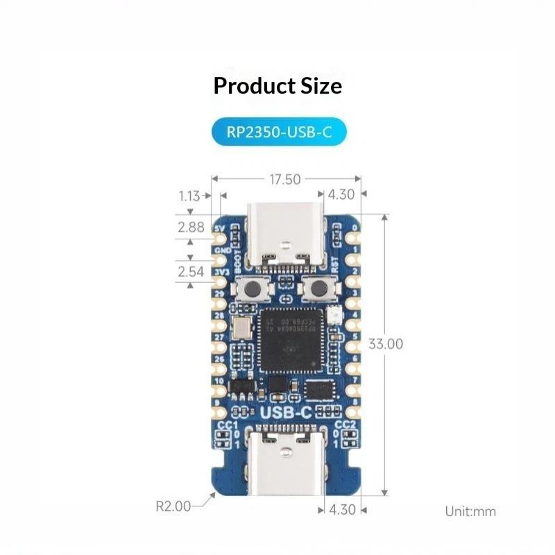 1 Stück RP2350 USB C Entwicklungsplatine Kompakt Leicht Open Source Platine für Raspberry Pi Pico2 Wearable Gesundheitsgerätetests
