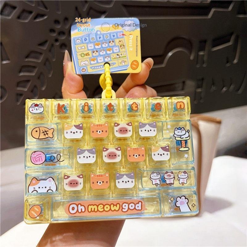 26 Keys Cute Mini Keyboard Fidget Keychain, Transparent Cat Dog Patterns Stress Relief Toy Ornament Bag Hanging