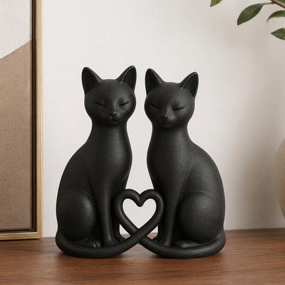 Cat Figurine Decoration 3D Printed Couple Figurine, Minimalist Heart-Shaped Sculpture, Cute Home Decor Romantic Ornaments for Office Non-tip Ornament