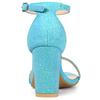 Allegra K Women's Ankle Strap Sandals with Shiny Chunky Heels, Summer Shoes, Blue, Size 25.0cm