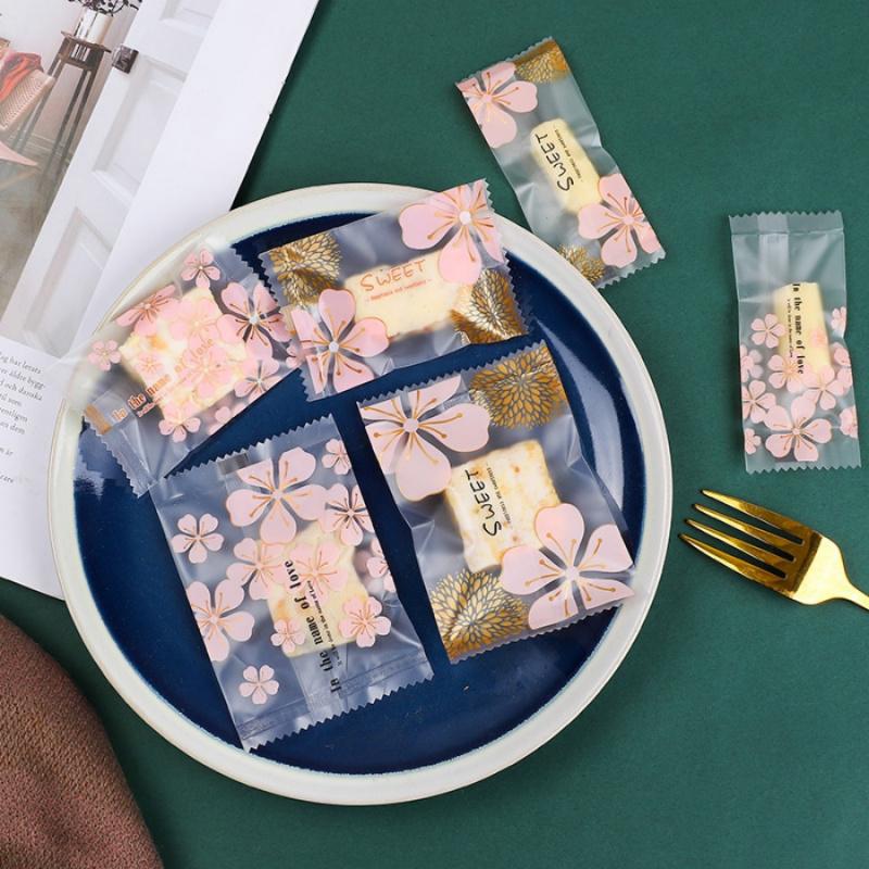 100pcsSakura Cookie Packaging Bags Kitchen Baking Candy Chocolate Soft Candy Cookie Machine Seal Packaging Bags