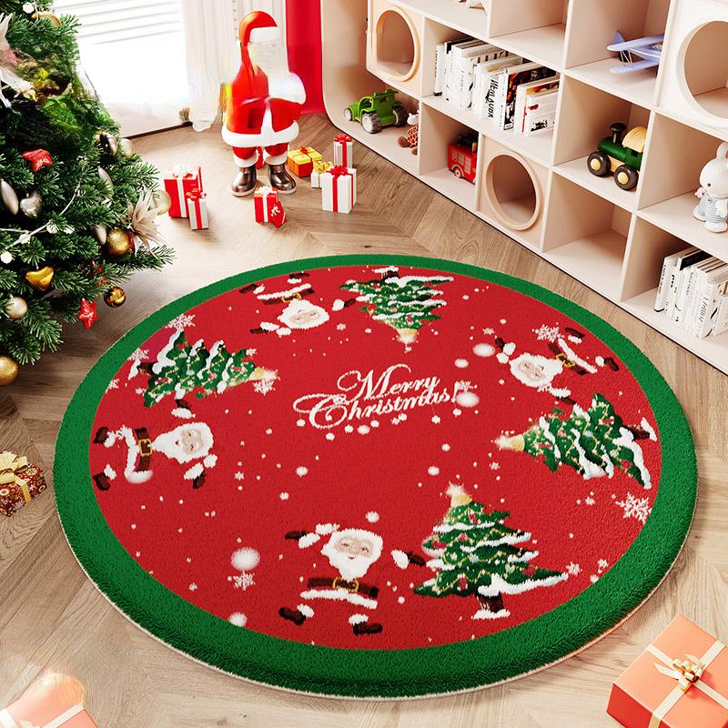 Cartoon Style Rugs for Bedroom Christmas Living Room Decoration Red Carpet Round Thickend Lounge Floor Mat Fluffy Soft Plush Rug