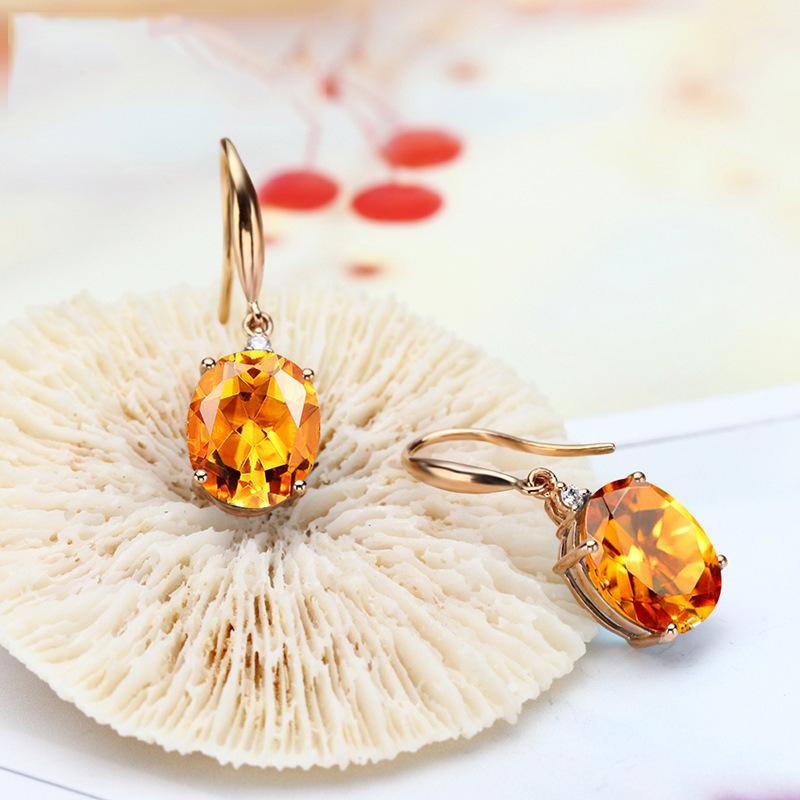 Wish Citrine Long Earrings Women'S 18K Gold Oval Earrings Colored Gemstone Champagne Gold Jewelry