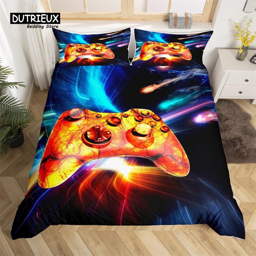Video Game Controller King Size Comforter Cover Gamer Sleep Bedding Collection Twin Size Size For Boys Girls Teens Player Fine Microfiber Gaming