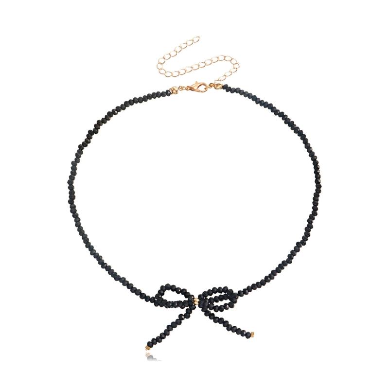 

Crystal Glass Bead Necklace Delicate Bowknow Clavicle Chain Perfect for Daily Wear Simple Bohemian Bowknot Necklace