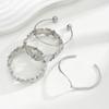 Vintage Boho Exaggerated Luxury Heart Geometric Design Wide Metal Silver Bangle Bracelet Set For Women Daily Wear Jewelry Gifts