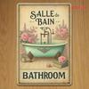 Vintage French 'SALLE DE BAIN' Bathroom Sign – 8x12 Retro Metal Plaque Wall Art, Funny 2D Decor for Cafe, Bar, Garage