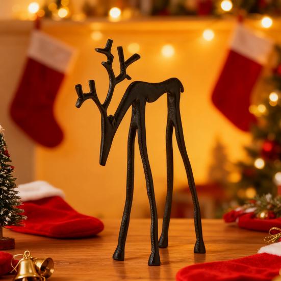 Black Reindeer Christmas Ornament Lightweight Metal Figurine Xmas Decoration Home Table Centerpiece Office Decor