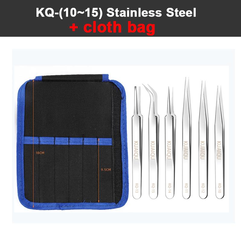 

6pcs Stainless Steel High Precision Tweezers Set Multi-tools Anti Static Repair Tools with Bag for Electronics Component Solder KQ-13 6pcs