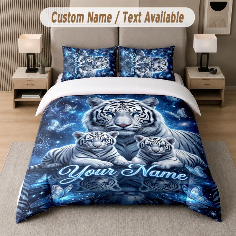 Lion Tiger Leopard Theme Custom Text Or Name 3Pcs Bedding Set 1 Flat Sheet & 2 Pillowcases Personalized Home Bedding