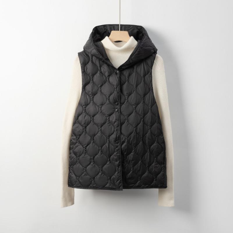 Pinghu new national standard 90 down light vest women's minimalist style new hooded thin autumn and winter sleeveless down liner