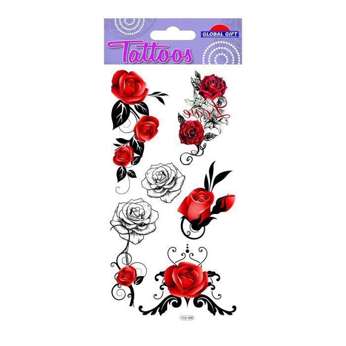 Tatouages temporaires - Roses - Noir &amp; Rouge