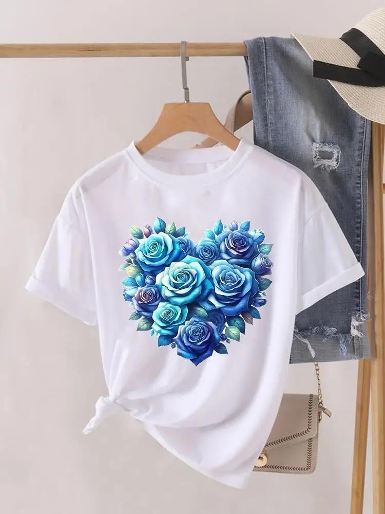 Short Sleeve Women Print Summer TShirt Fashion Clothing Graphic T-shirts Watercolor Flower Cute Clothes Lady Casual Tee