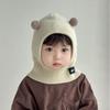 Теплая вязаная шапка для новорожденных с защитой шеи, милый мультяшный шарф, интегрированная шапка для малышей, осень-зима, милая детская шапочка