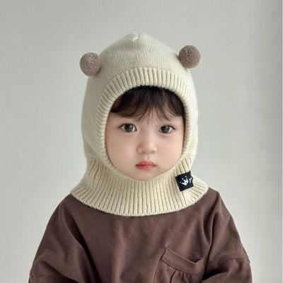 Newborn Warm Knitted Hat with Neck Proection Cute Cartoon Scarf Integrated Cap Toddler Fall Winter Sweet Infant Beanie