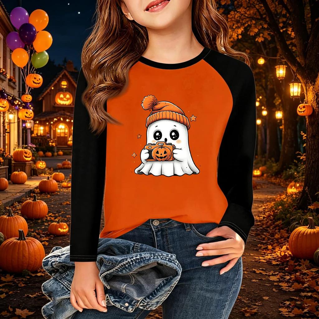 Kids' Halloween Printed Long Sleeve Neck T-Shirt for Casual Wear