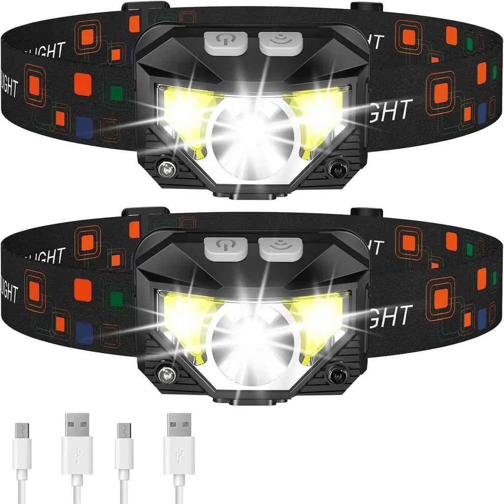 Mocna LEDowa lampa czołowa indukcyjna, ładowana przez USB, reflektor COB, wbudowana bateria, latarka czołowa do wędkowania, kempingu, pochodnia