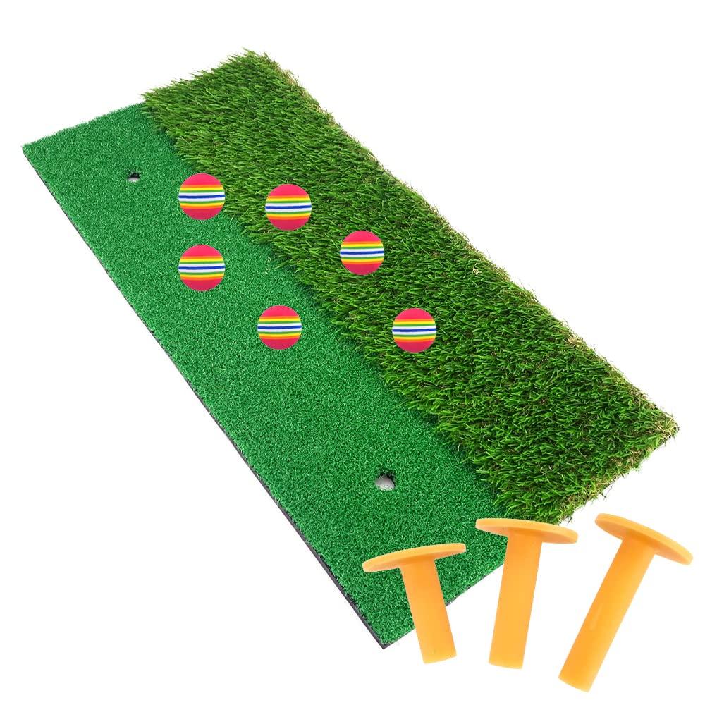 Swing Practice Set, 2-Way Golf Mat, Golf Balls, and Tees, 3-Piece Set for Indoor Use At Home (Red)