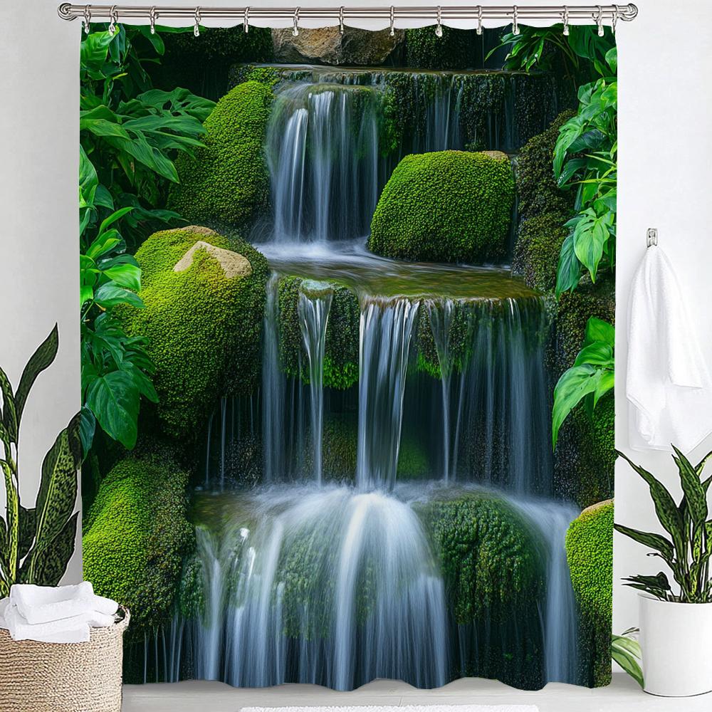 Garden Nature Shower Curtain Nautural Landscape Scenery Bath Curtain Green Leaf Flower Plannt Polyester Bathroom Decor With Hook
