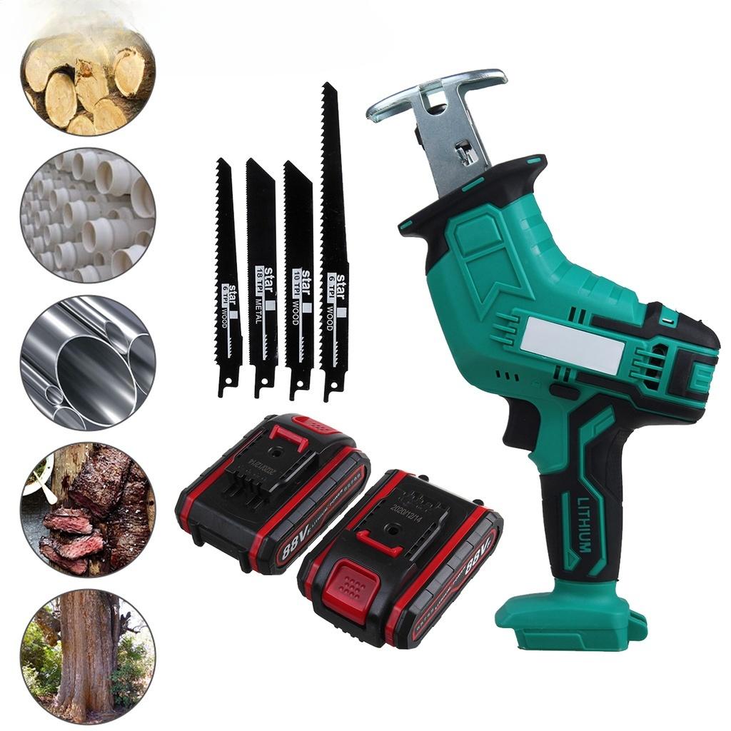 Green Cordless Electric Reciprocating Saw Variable Speed Metal Wood Cutting Power Tool Electric Saw