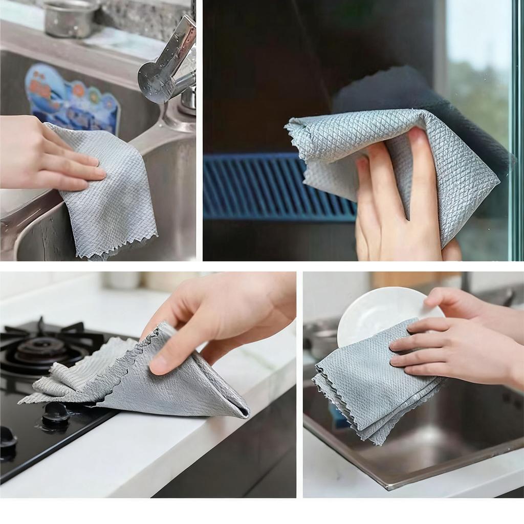 5 Pieces Of Microfiber Glass Cleaning Cloth Lint-free Window Car Kitchen Mirror No Trace Reusable Fish Scale Cloth Polishing