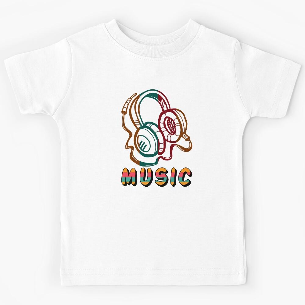 Retro Headphones Music Illustration Vintage 70s Striped Style - music Kids T-Shirt 150