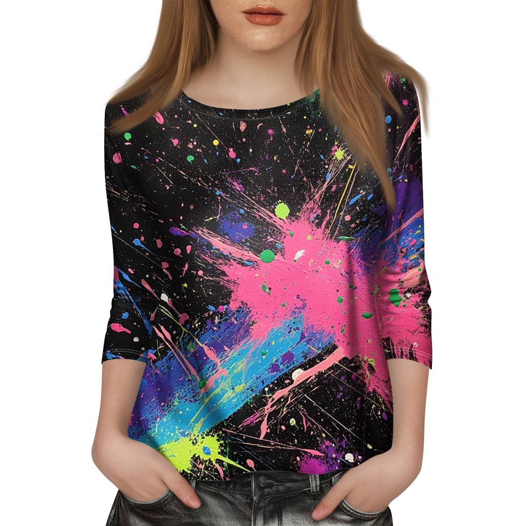 Women's Fashion Casual Seven Sleeve Printed Round Neck T-Shirt Top