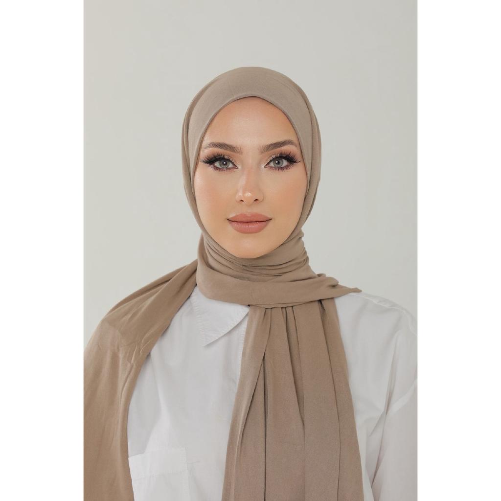 Șal negru din bumbac pieptănat de lux - șal hijab din lycra din jerseu pentru femei