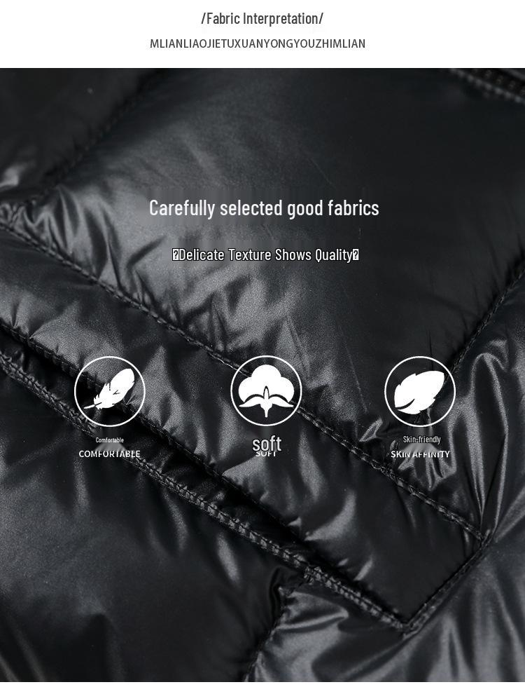 Men's and Women's Black and Gold Hooded Long Down Jacket - Thickened for Cold Protection