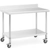 Wall-mounted Worktop Table with Edge On Wheels, 1 Shelf, 120 X 60 Cm, Up To 158 Kg