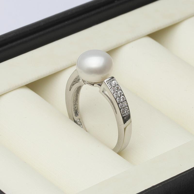 Genuine Freshwater Ring With Real Pearls Woman,925 Sterling Silver Natural Pearl Ring Adjustable Mom Wife Party Gift White