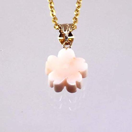 Takumi No Kogeikan Pink Coral Cherry Blossom 10mm Sakura 18K 40cm Undyed Necklace Pendant, Coral, Gold, Gold-Plated Chain,