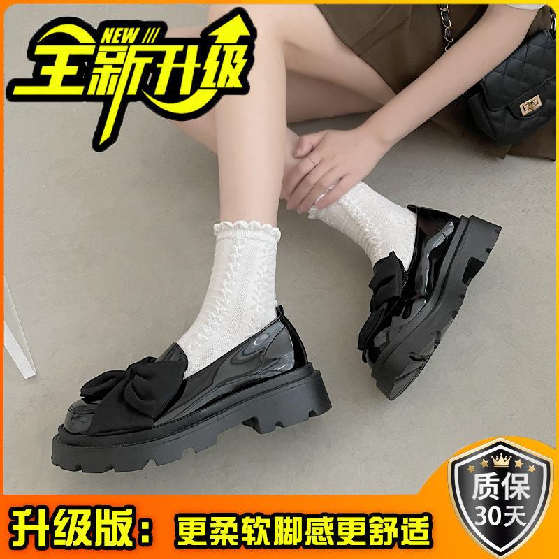 Small leather shoes spring and summer new pearl bow girl single shoes thick heel Mary Jane shoes women