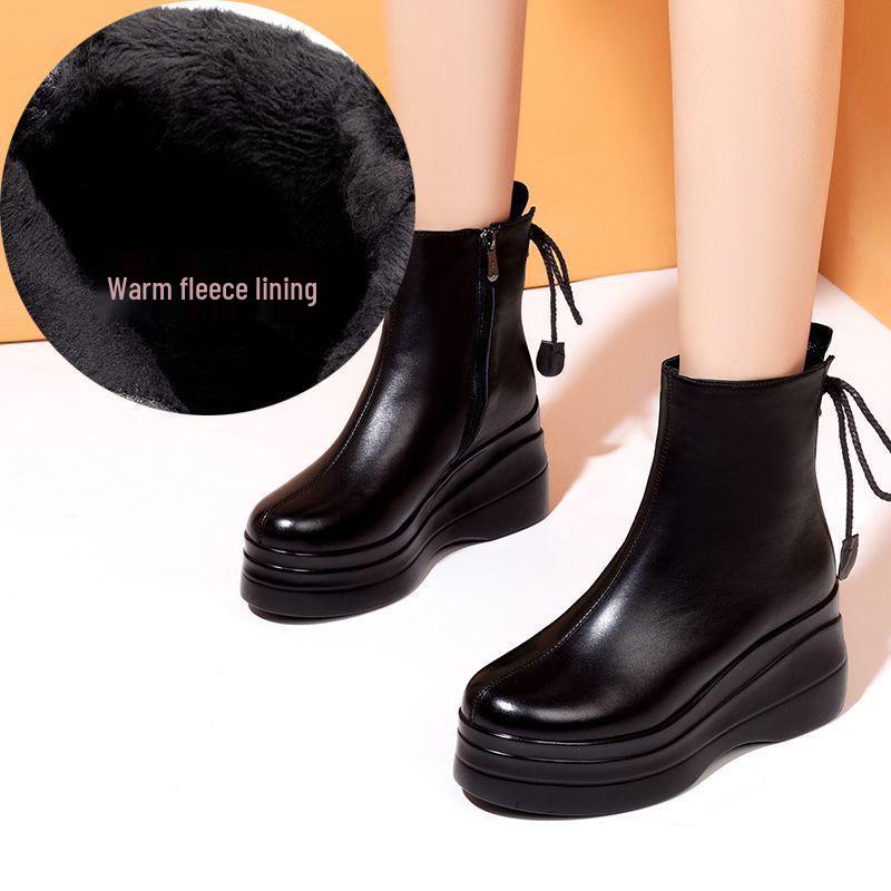 

Женские ботильоны на платформе из натуральной кожи - Зимние бархатные на среднем каблуке, Стиль осень/зима 35