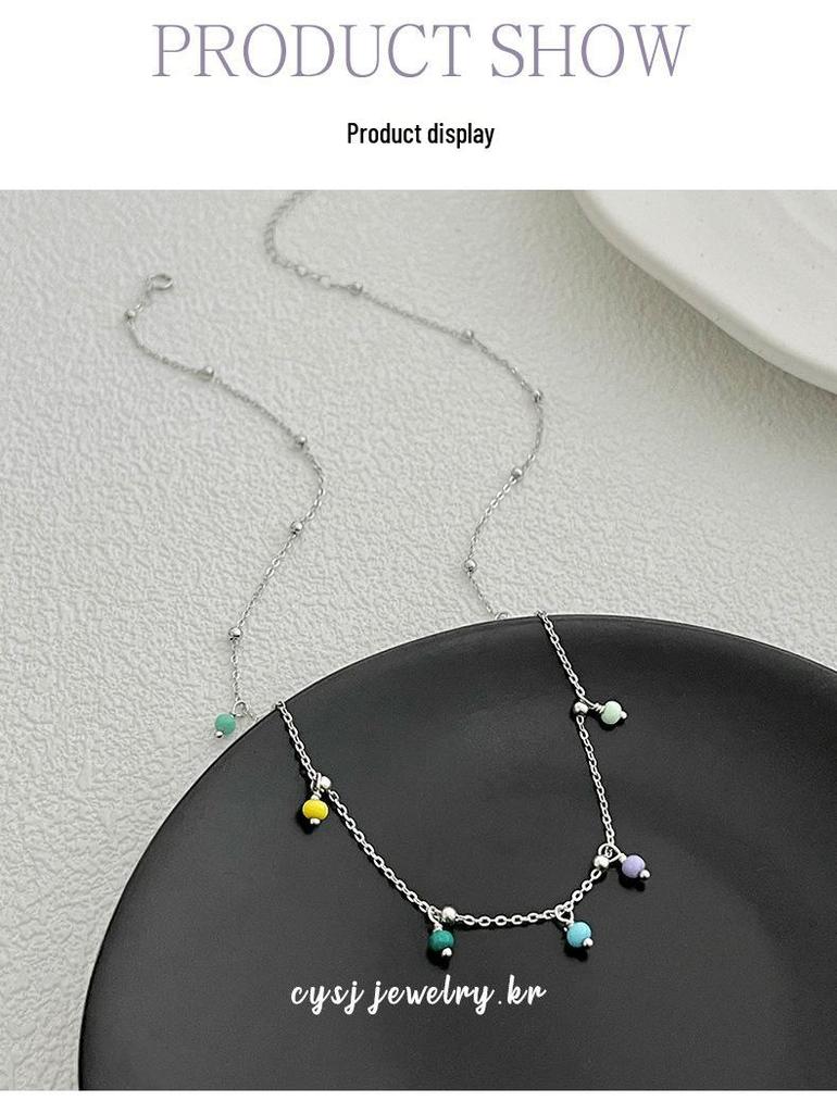 Cui Yan S925 Sterling Silver Rainbow Beaded Necklace - Korean Dongdaemun Style Choker for Women, New Summer Fashion.