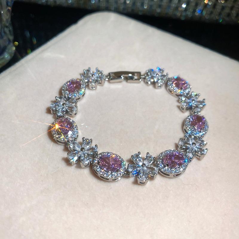 Luxury super flash zircon oval flower bracelet niche fashion exquisite versatile bracelet light luxury high-end jewelry