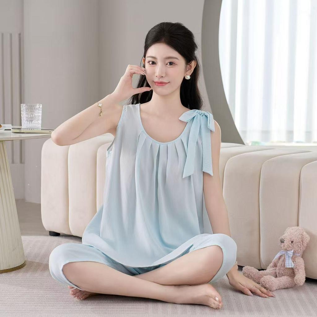 2026 Women's Summer Cloud Cotton Pajama Set: Lightweight Vest & Cropped Pants, Convertible to Relaxed Style