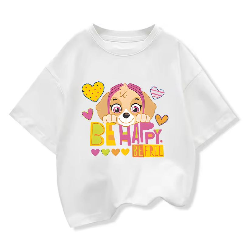 Summer Cartoon Cute Skye Print T-Shirt for Girls Round Neck Short Sleeve Design Perfect for Toddlers Everyday Wear Holidays