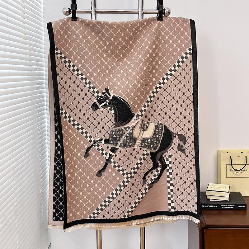 Autumn And Winter Women'S Imitation Cashmere Thermal Scarf Animal H Carriage Elegant Thermal Air Conditioner Shawl Scarf