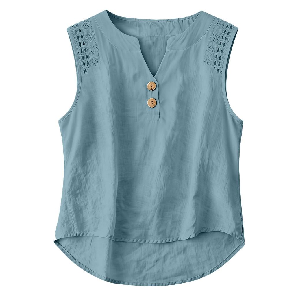Women's Floral Sleeveless Linen Casual Shirt Top